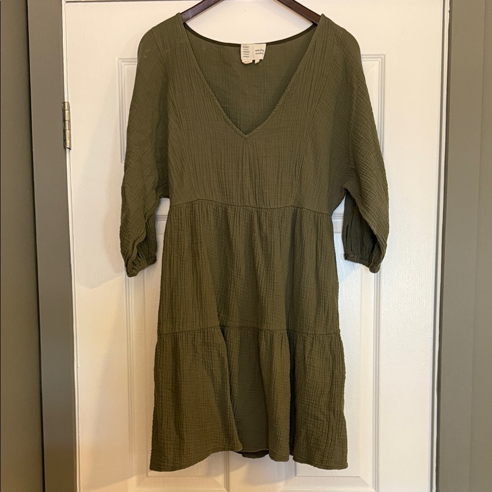 Elegant Olive V-Neck Tunic Dress